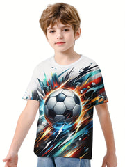 Football 3D Print Boy's Casual Tees Short Sleeve Crew Neck T-shirt