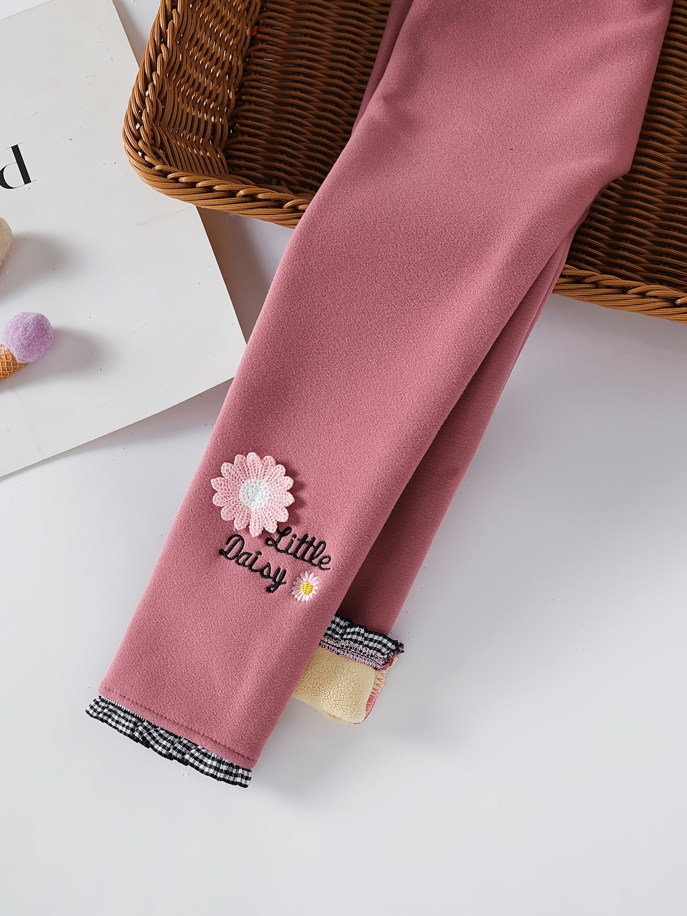 Girls Flowers Print Winter Thermal Leggings Kids Clothes