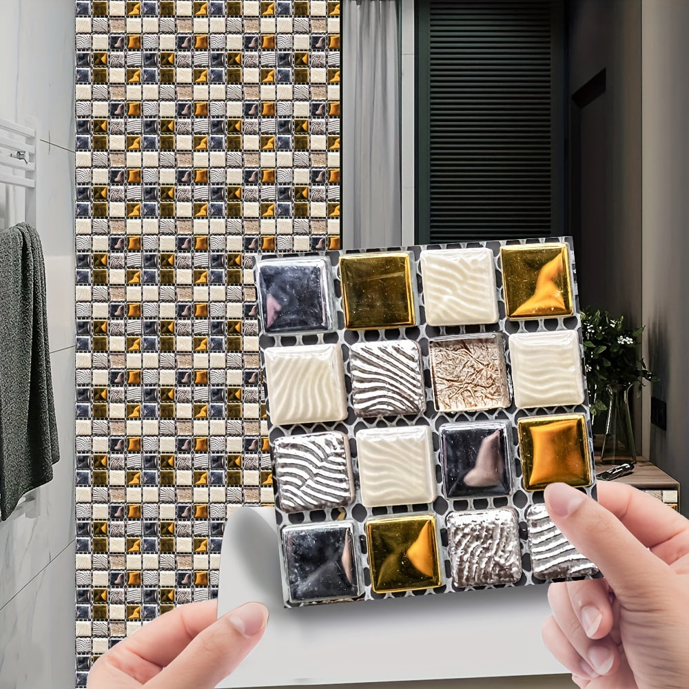 10pcs Mosaic Wall Paper Sticker Peel And Stick Bedroom Kitchen Bathroom Decor