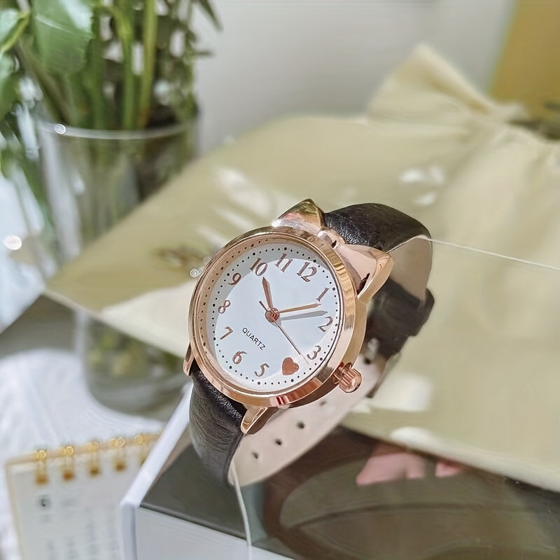 Cat Ears Love Kids Watch Leather Casual Female Youth Girls Student