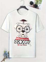 Men's Cartoon Dog Print T shirt Active Slightly Stretch Tee