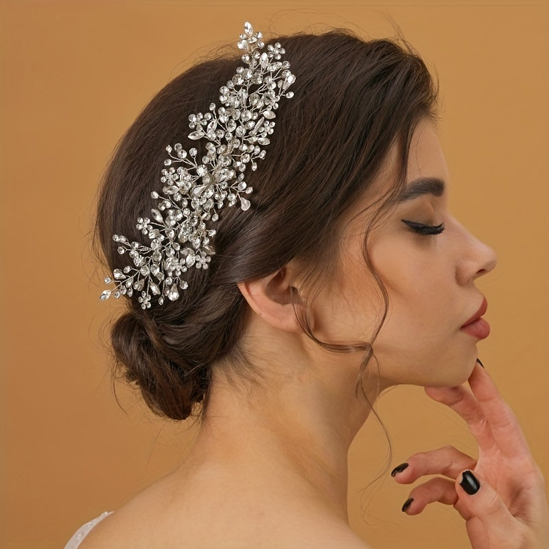 Faux Pearl Rhinestone Leaf Hair Comb Wedding Party Accessory