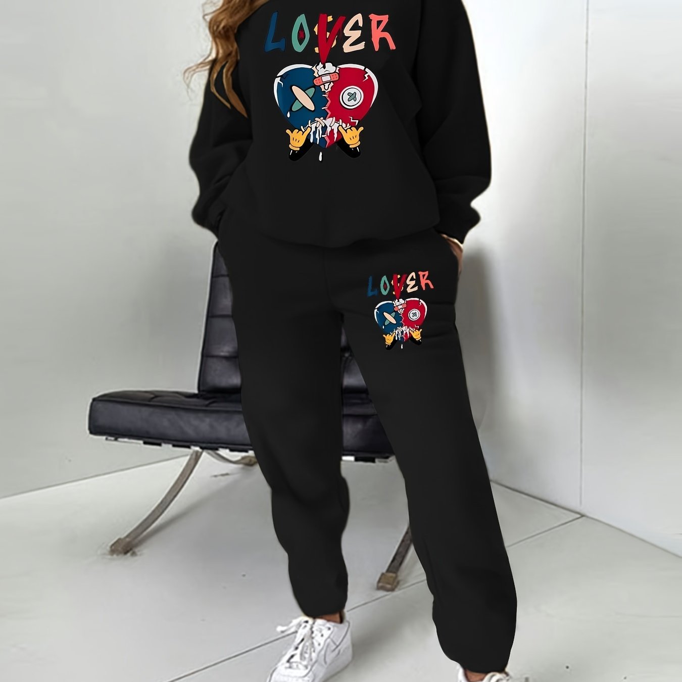 Women's Plus Size Letter & Graphic Print 2 Piece Set