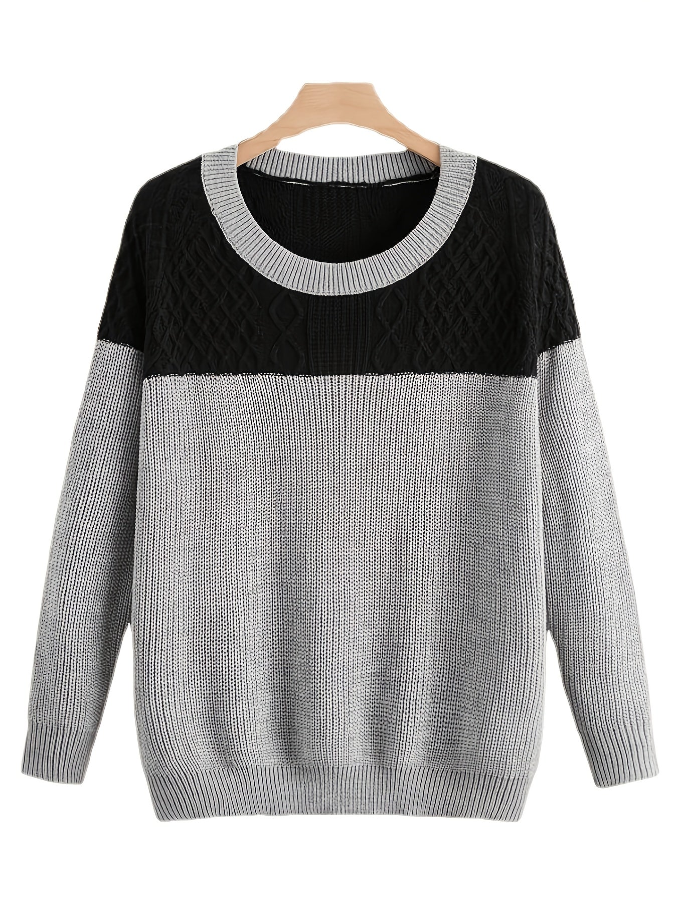 Colorblock Round Neck Long Sleeve Sweater Plus Size