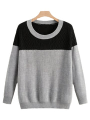 Colorblock Round Neck Long Sleeve Sweater Plus Size