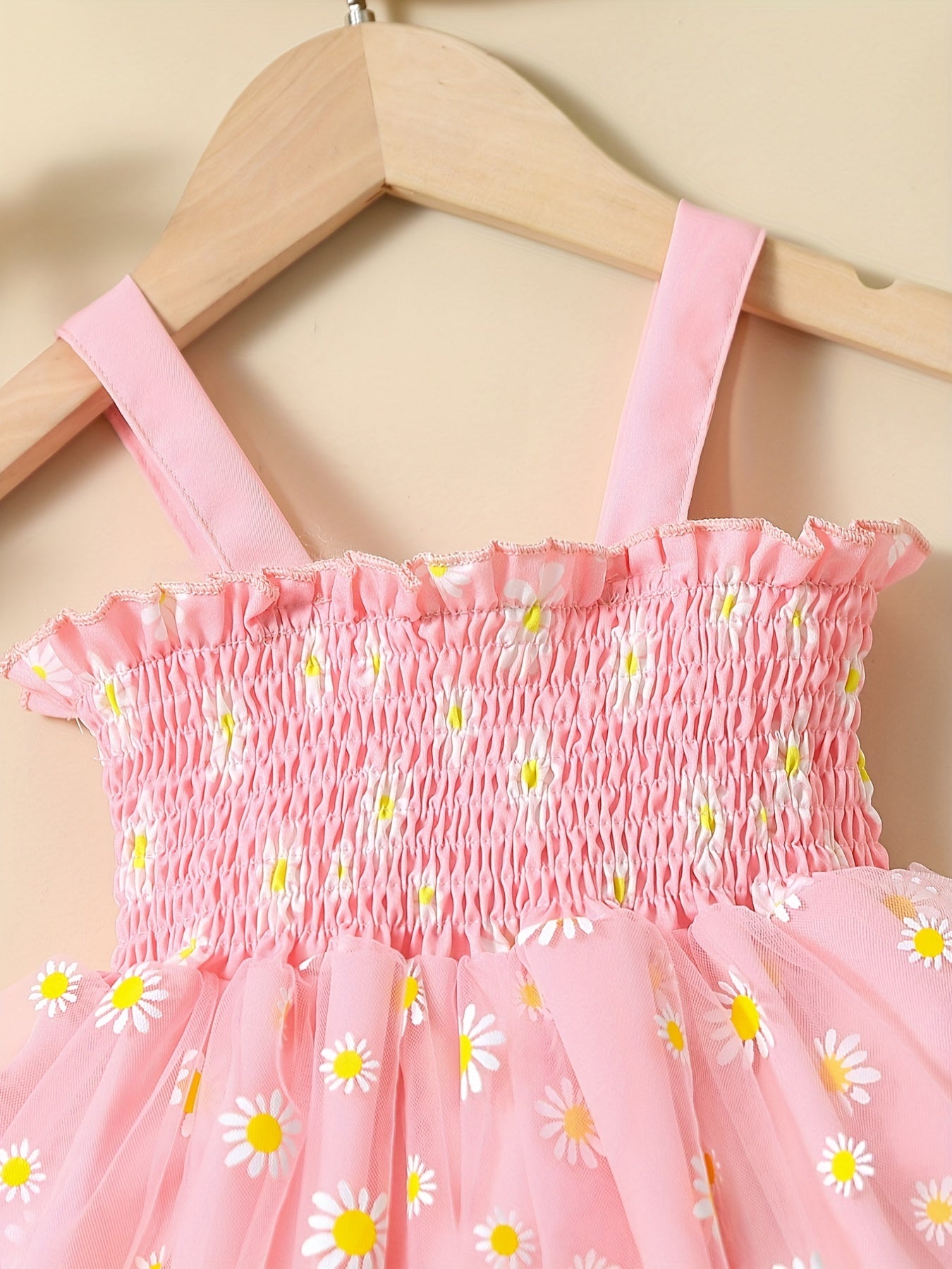 Baby Girls Daisy Graphic Print Thin Strap Mesh Dress Clothes For Summer