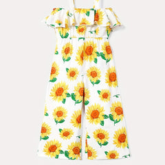 Toddler Girl Sunflower Print Flounce Slip Jumpsuit