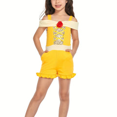 Girls Princess Jumper Jumpsuit Rose Sequin Carnival Summer Costume