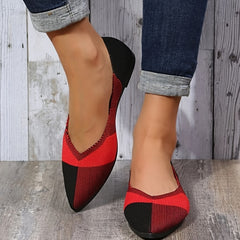 Colorblock Knit Flat Shoes Pointed Toe Slip On Flats