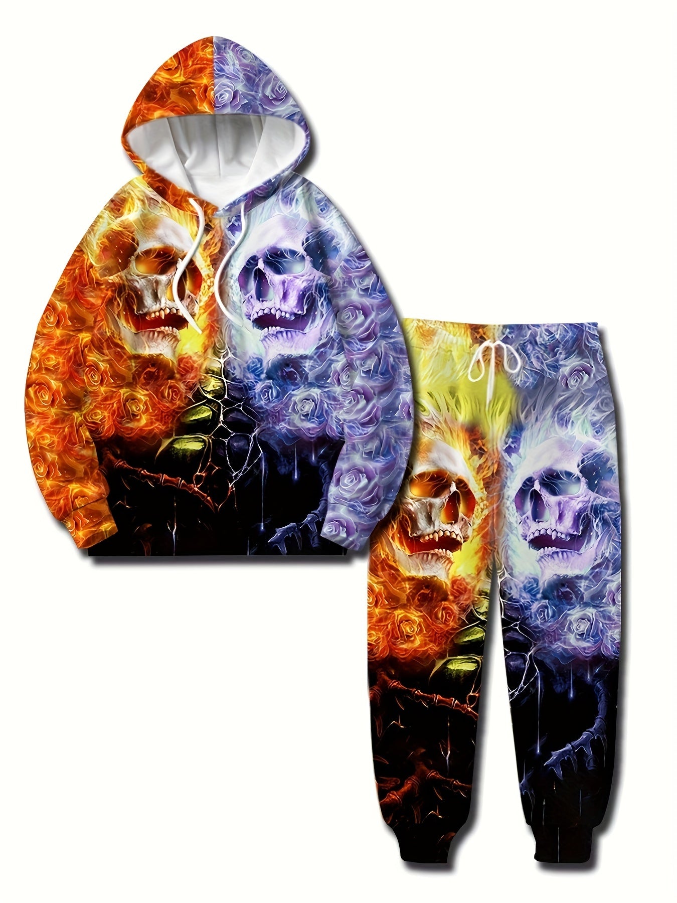 Skull 3D Print Men's Casual Hoodie & Sweatpants Set for Autumn Winter