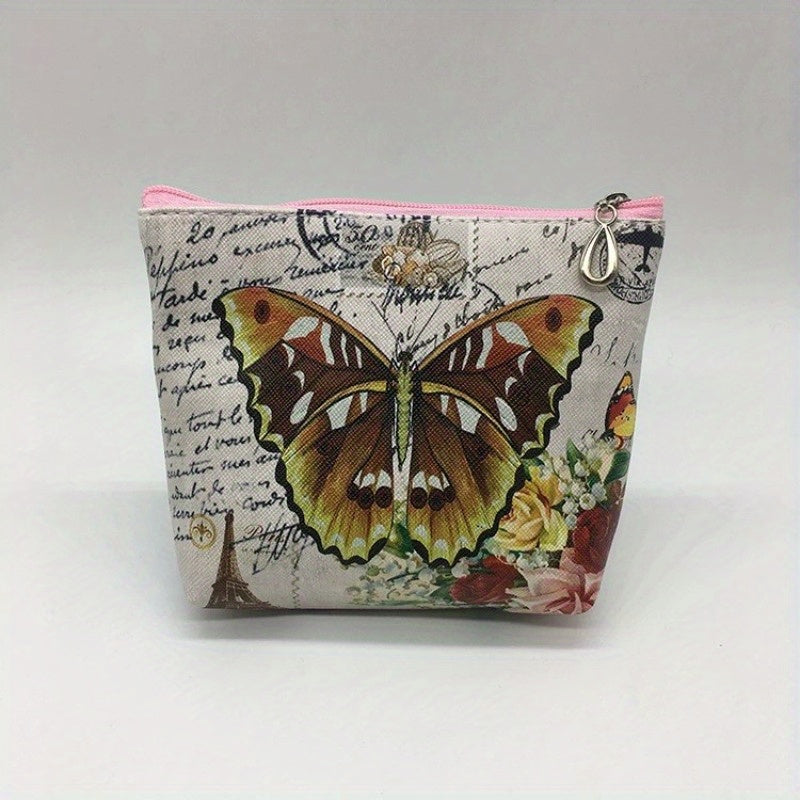 Cartoon Butterfly Pattern Zipper Coin Purse Small Storage Bag Key Bag