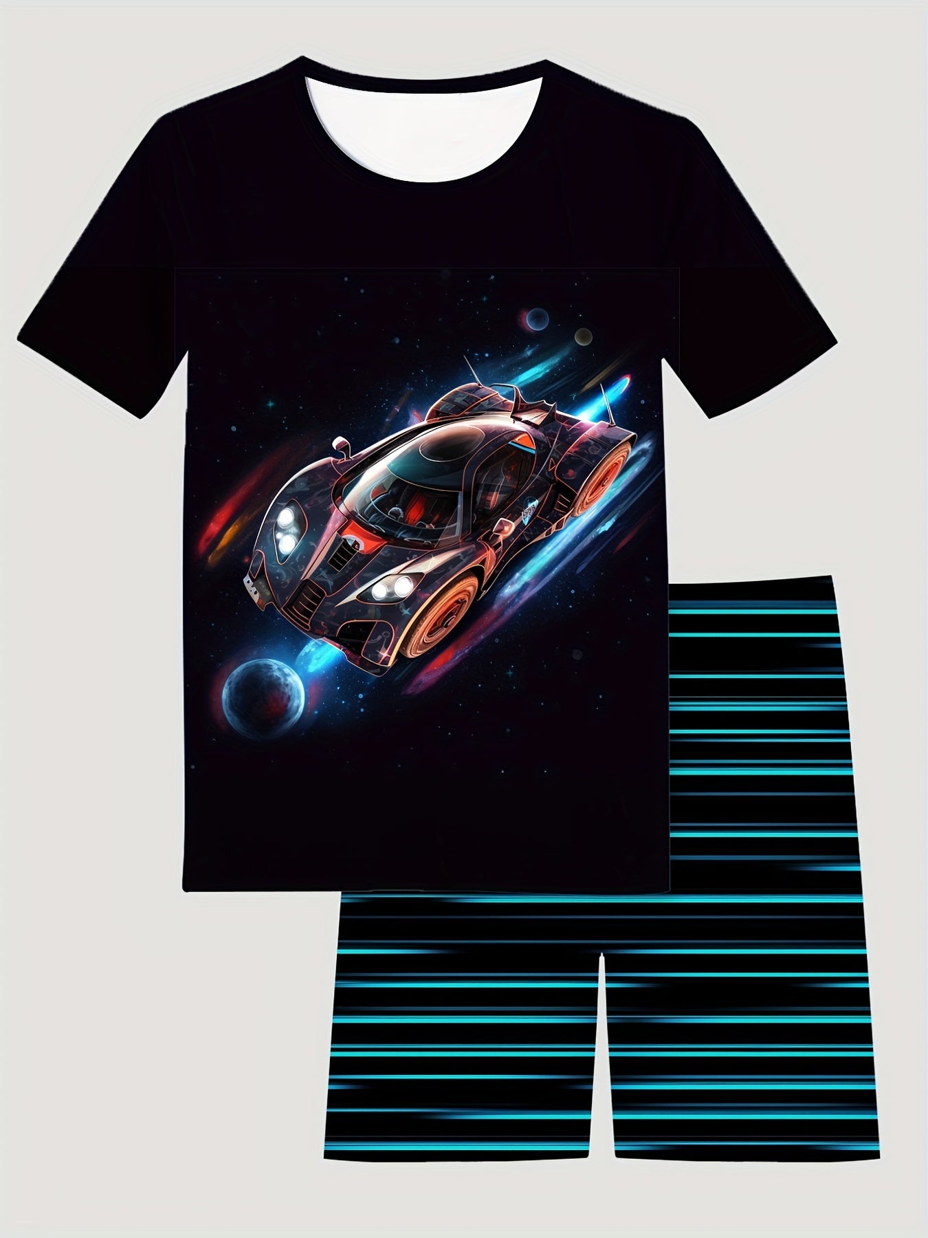 Kids Cartoon Sports Car Print Pajama Set