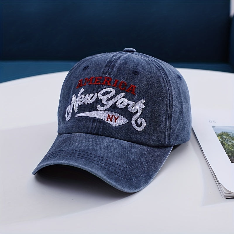 Vintage Embroidery Denim Baseball Cap Distressed Sunshade Hat
