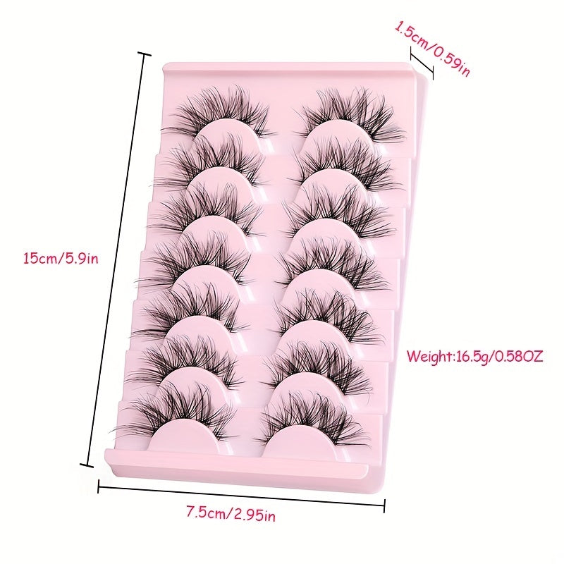 7 Pairs Natural False Eyelashes Clear Band Thin Fox Eyes Short Anime Mink Lashes