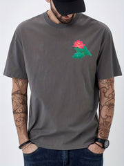 Lotus Flower Print Men's Crew Neck Tshirt Casual Comfy Tees For Summer