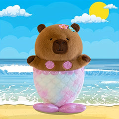 Mermaid Capybara Stuffed Animal with Pink Floral Accents