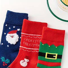 3 Pairs Kids Christmas Socks, Red Cartoon Sleeves, Thick Fleece Warm Socks