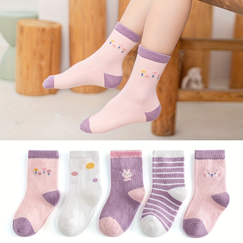 5 Pairs Kids Cartoon Knee High Socks, 1-12 Years Old