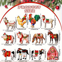 24pc Wooden Farm Animal Christmas Ornaments Cow Pig Rustic Decor Xmas Trees