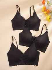 3pcs Seamless Wireless Bras Scallop Trim Intimates Bra Women's Lingerie
