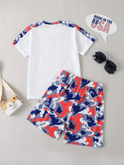 Boys Camo Cartoon Graphic T-shirt & Shorts Set