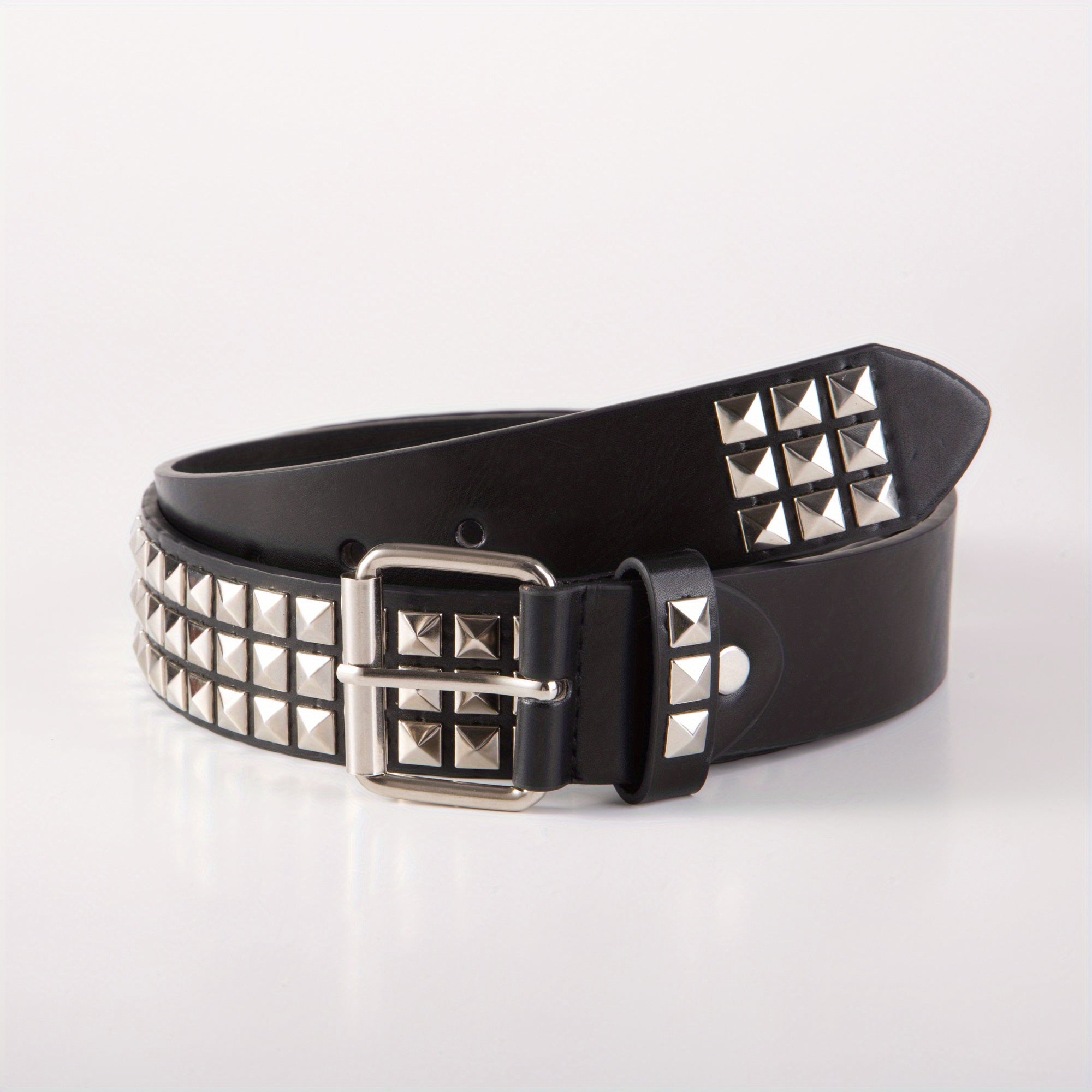 Punk Leather Belt with Four Square Beads Rivet Belt