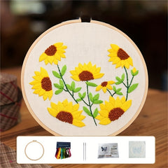 Embroidery Starter Kit for Adults - Sunflower Pattern, Hoop, Threads