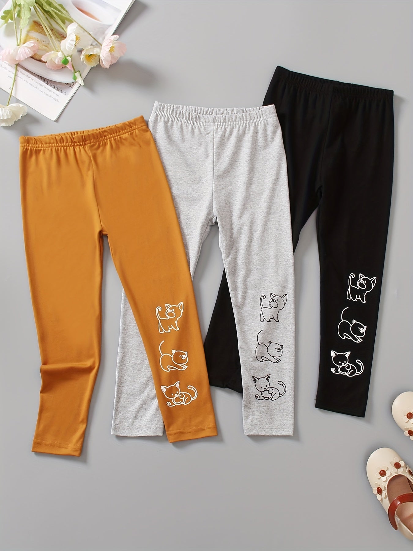 3pcs Toddler Girls Cartoon Leggings Elastic Waist Tights