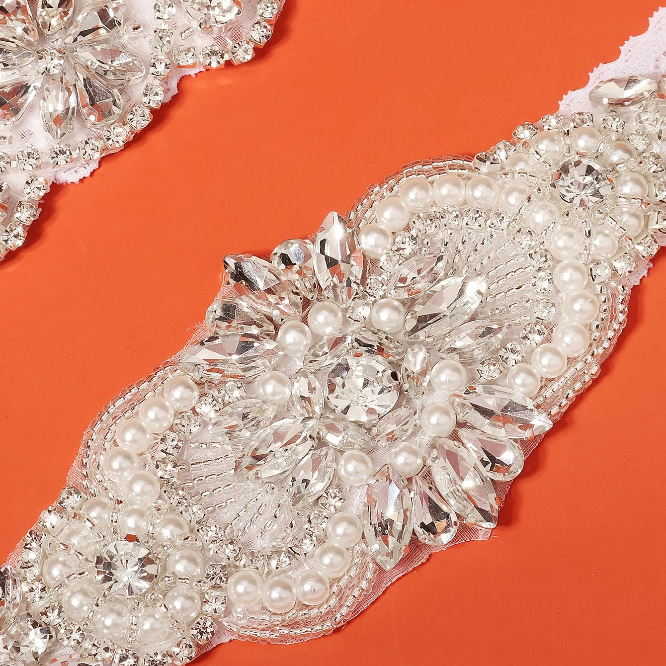 Lace Bridal Garter Set Clear Rhinestones Crystal Faux Pearl 2pcs
