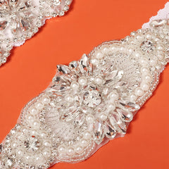 Lace Bridal Garter Set Clear Rhinestones Crystal Faux Pearl 2pcs