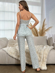 Floral Print Pajama Set Crew Neck Cami Top & Elastic Waistband Pants