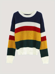 Casual Crew Neck Pullover Sweater Long Sleeve Drop Shoulder