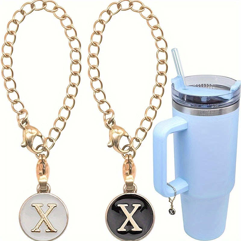2pcs Initial Letter Cup Handle Charm Cup Identification Decorative Pendant