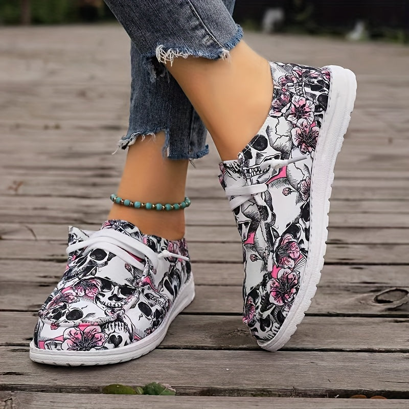 Women's Halloween Skull Print Canvas Shoes Flat Casual Sneakers
