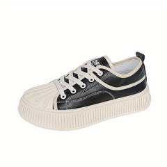 Women's Platform Sneakers Round Toe Lace Up Low Top Canvas Shoes