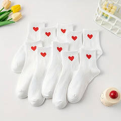 10 Pairs Heart Print Socks - Women's Stockings