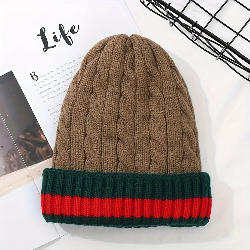 Striped Beanie Hat Ear Protection Warm Knitted Hat for Men and Women