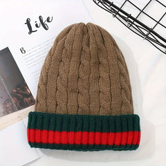 Striped Beanie Hat Ear Protection Warm Knitted Hat for Men and Women