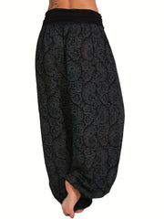 Boho Paisley Print Harem Pants Wide Leg Long Length