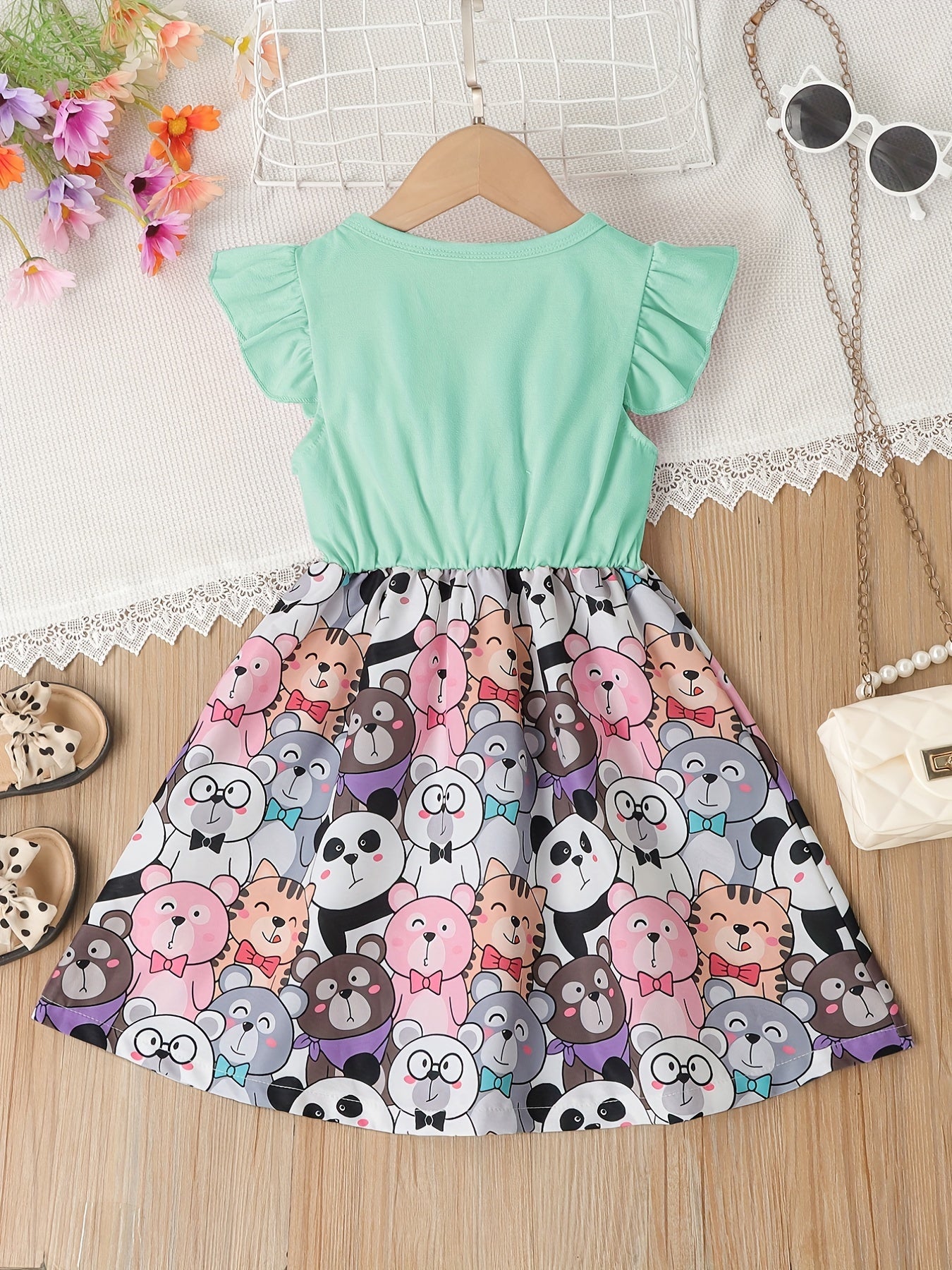 Toddler Girls Ruffle Trim Cartoon Graphic Princess Dress