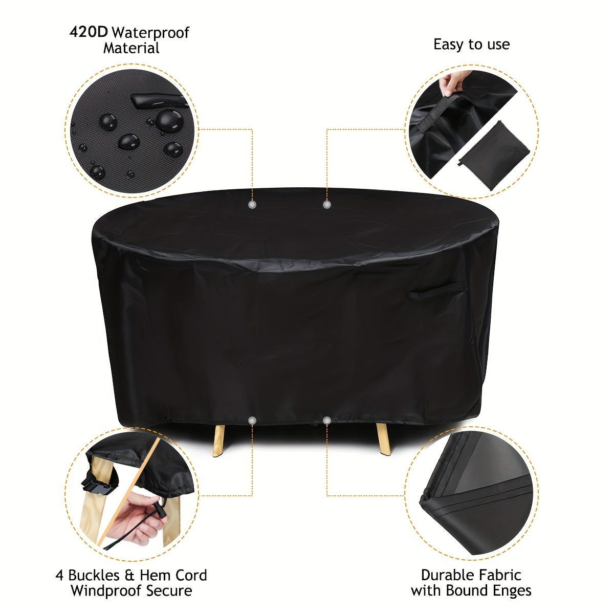Waterproof Round Patio Table & Chair Set Cover