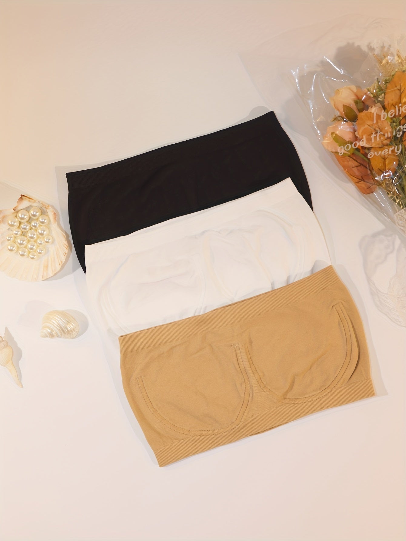 3pcs Strapless Bandeau Bras Comfy & Soft Stretch Everyday Bra