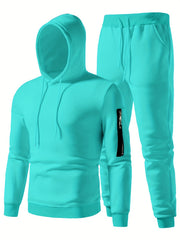 2pcs Men's Running Outfits Hooded Stretch Tops With Pants