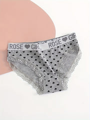 5pcs Letter & Heart Print Briefs Lace Trim Panties Women's Lingerie
