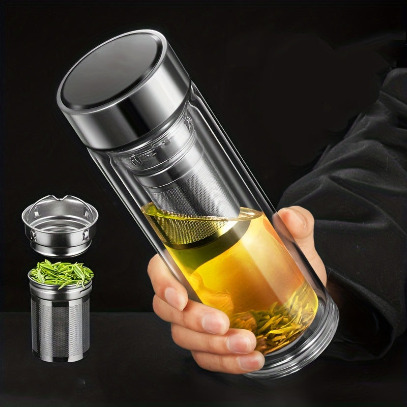 Portable Double Layer Glass Tea Cup 15.2oz with Filter Seal