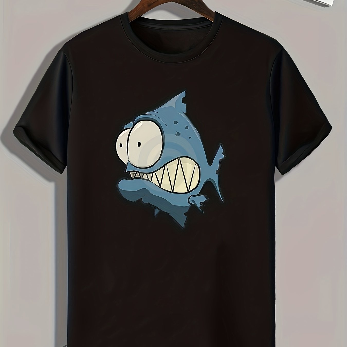 Funny Cartoon Fish Pattern Print Men's Comfy Sports T-shirt
