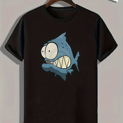 Funny Cartoon Fish Pattern Print Men's Comfy Sports T-shirt
