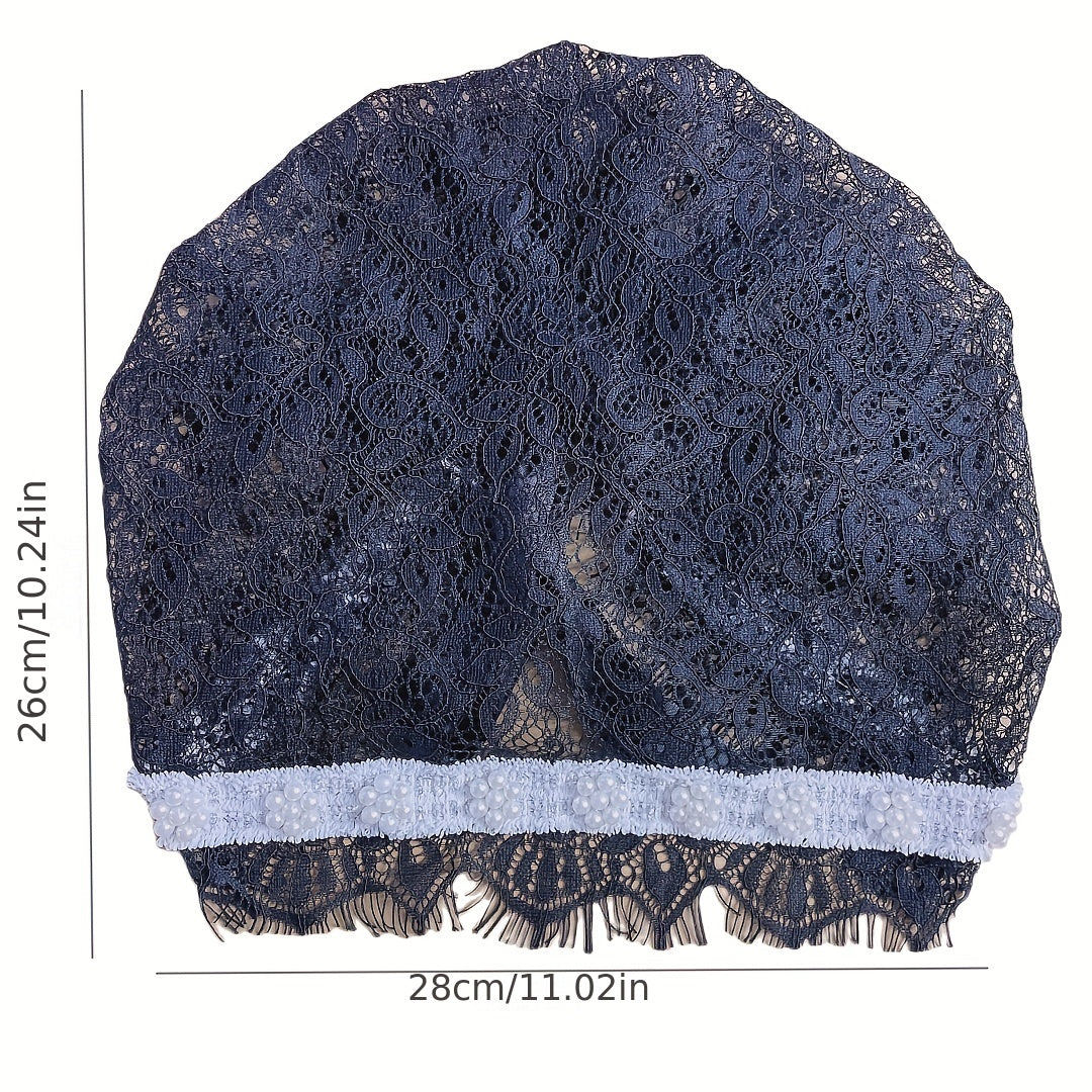 Women's Faux Pearl Lace Turban Cap Beanie