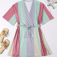 Rainbow Striped Short Sleeve Nightgown
