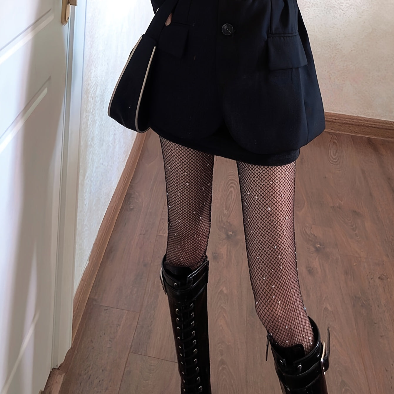 Sparkly Rhinestone Fishnet Pantyhose High Waist Tights